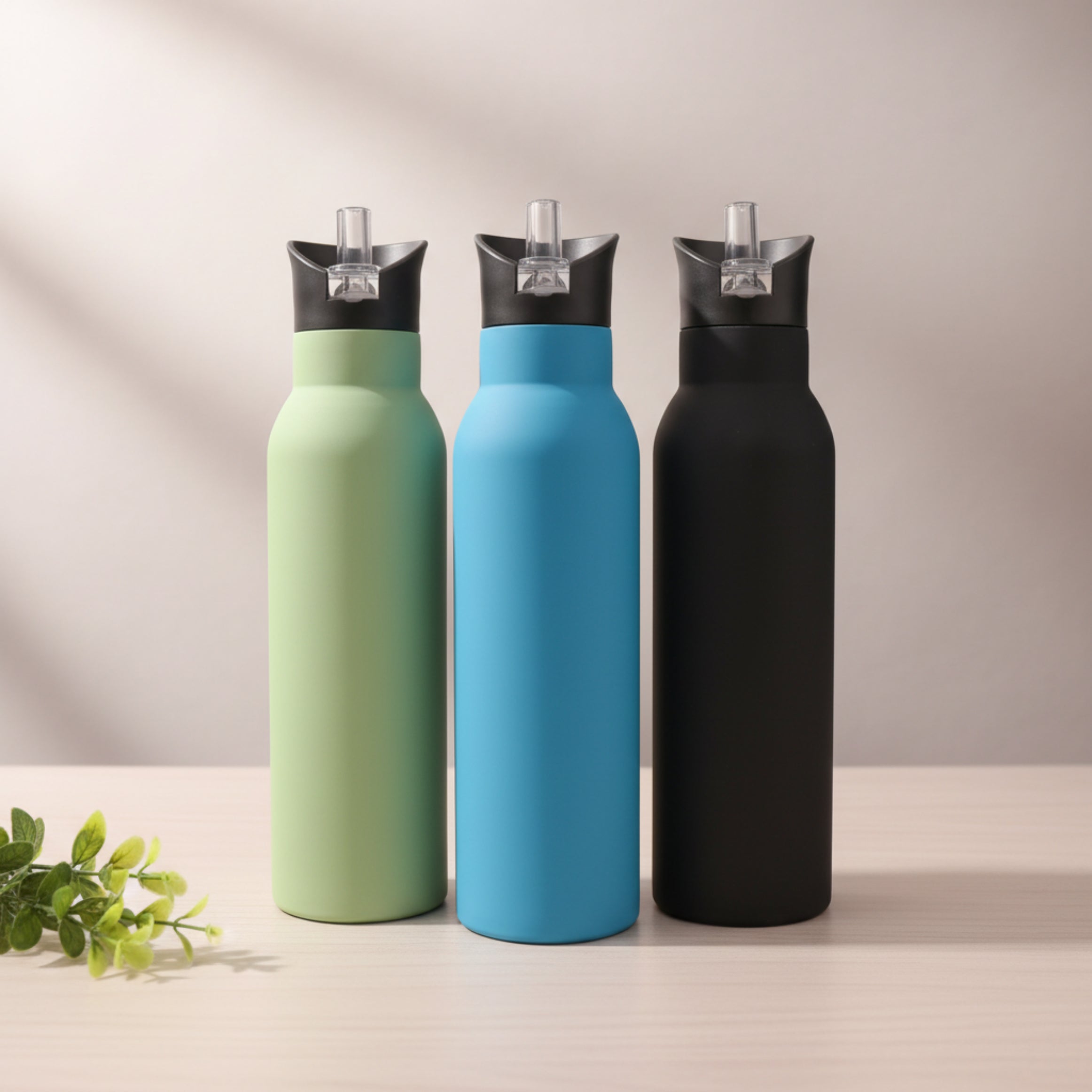 Trinkflasche Edelstahl und Strohhalm 500ml